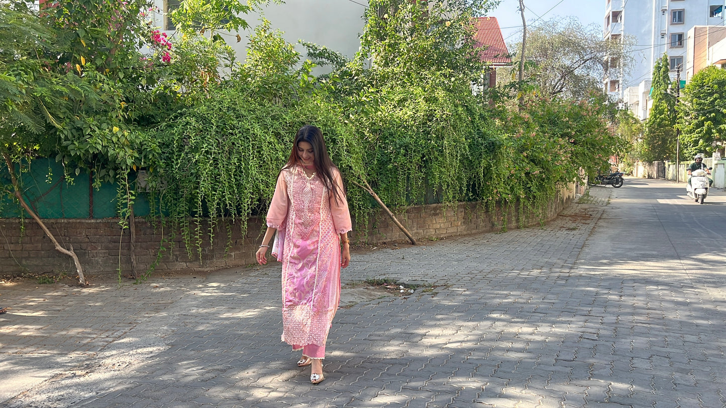 Rosy Sunset Pakistani Style Kurta Set (MK347).