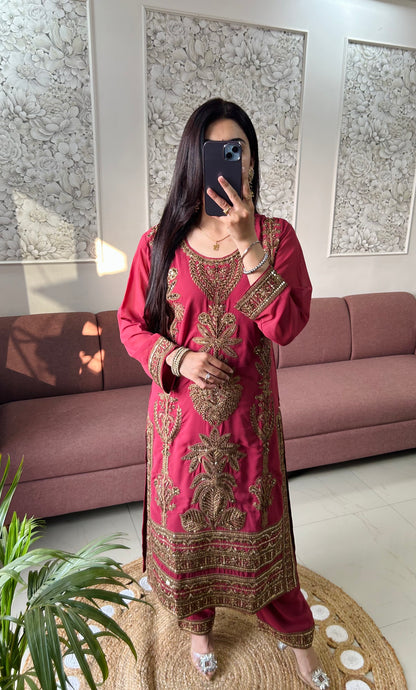 Sargun Georgette Kurta Set (Deep Rose Pink Color) (MK410).
