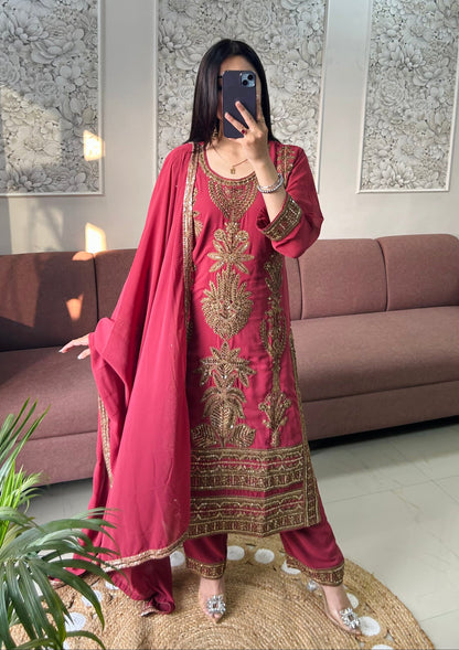 Sargun Georgette Kurta Set (Deep Rose Pink Color) (MK410).