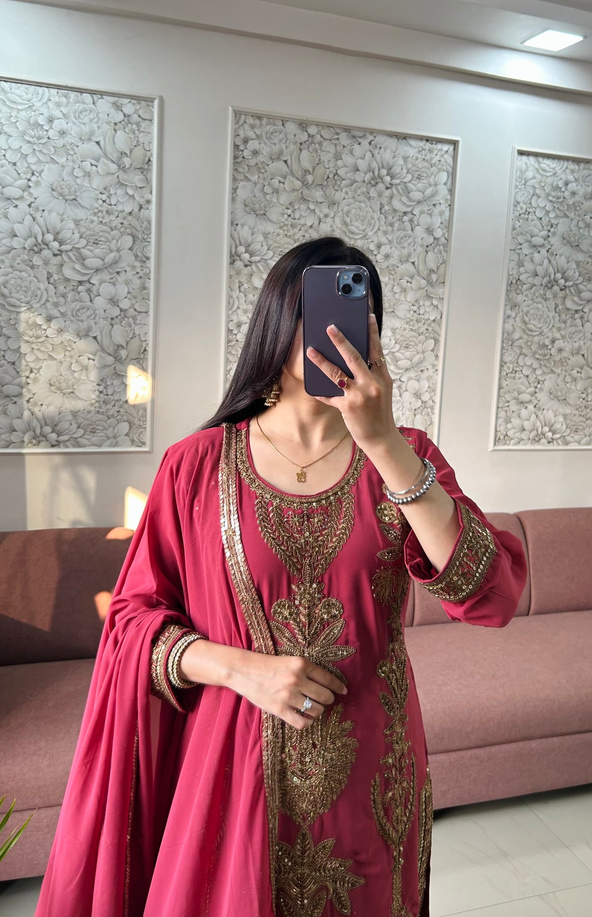 Sargun Georgette Kurta Set (Deep Rose Pink Color) (MK410).