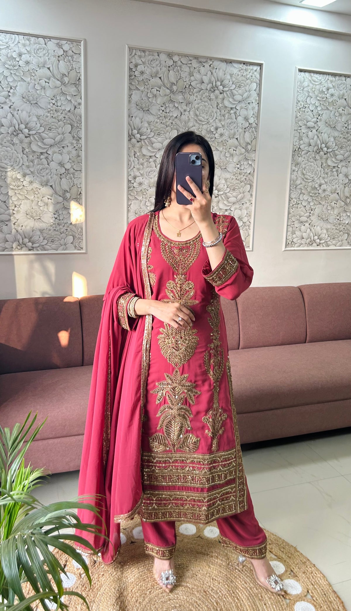 Sargun Georgette Kurta Set (Deep Rose Pink Color) (MK410).
