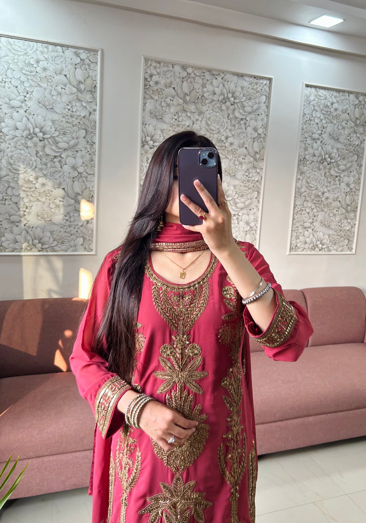 Sargun Georgette Kurta Set (Deep Rose Pink Color) (MK410).