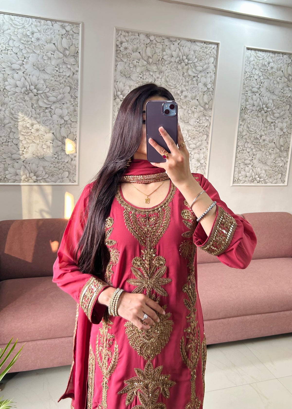 Sargun Georgette Kurta Set (Deep Rose Pink Color) (MK410).
