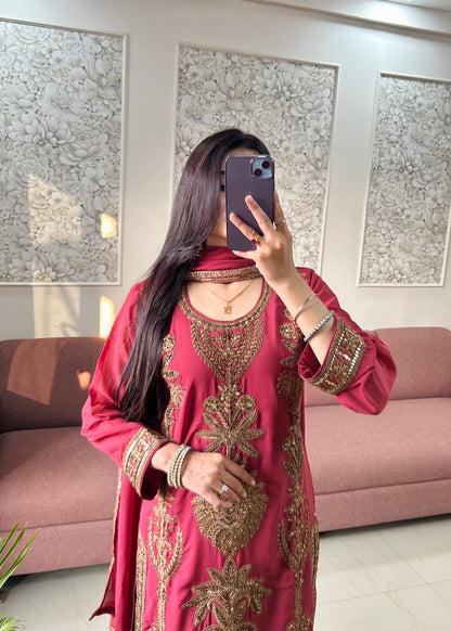 Sargun Georgette Kurta Set (Deep Rose Pink Color) (MK410).