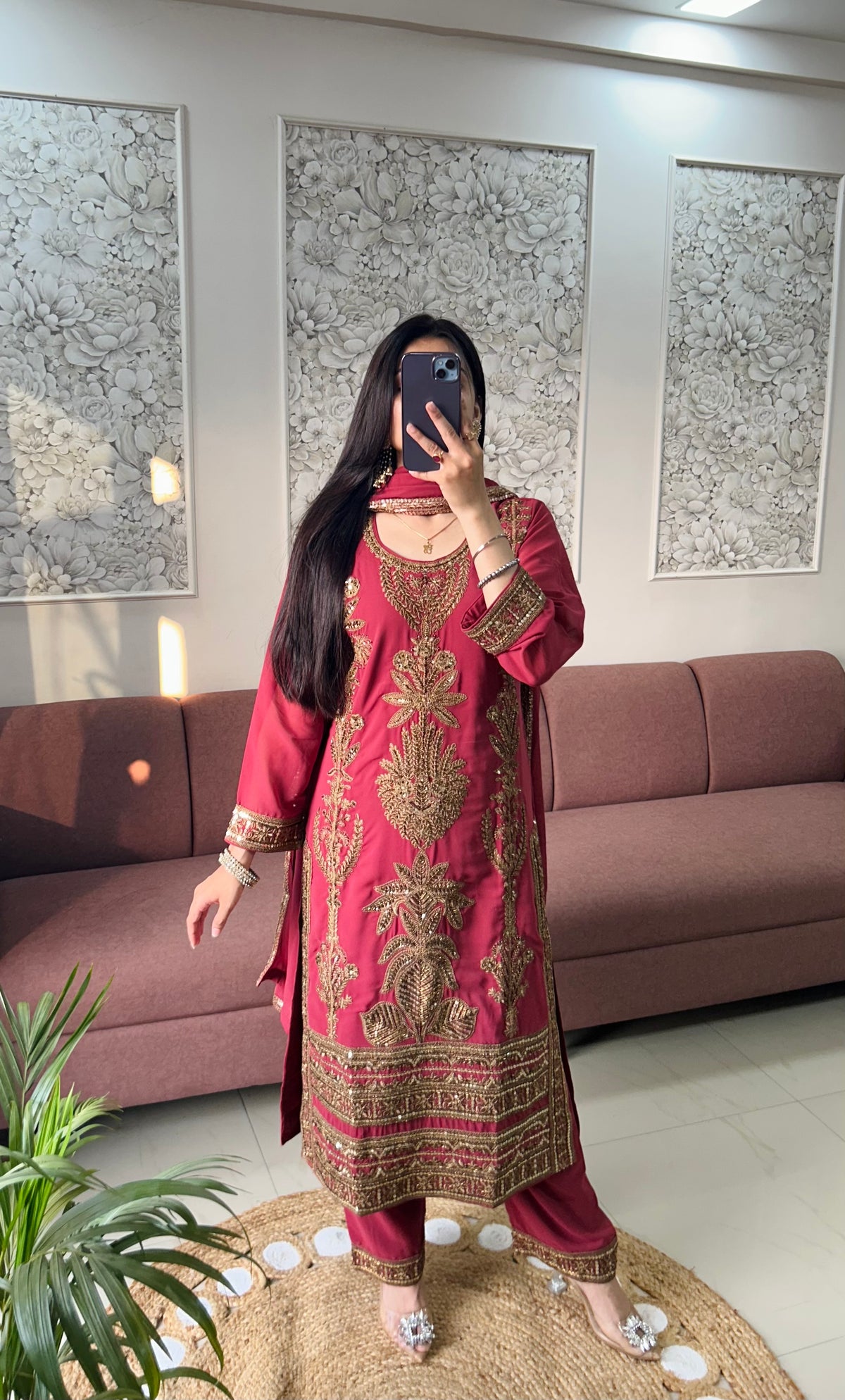 Sargun Georgette Kurta Set (Deep Rose Pink Color) (MK410).