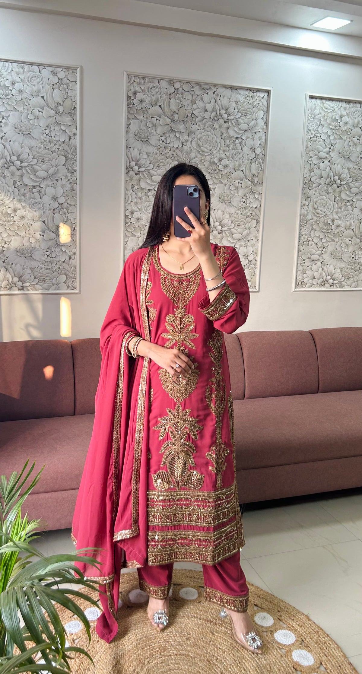 Sargun Georgette Kurta Set (Deep Rose Pink Color) (MK410).