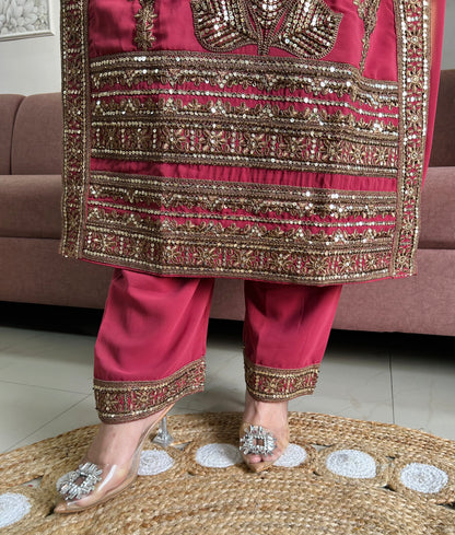 Sargun Georgette Kurta Set (Deep Rose Pink Color) (MK410).