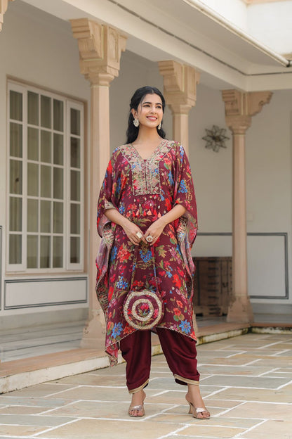 Mehroon Saanjh Kaftan Set - GB168