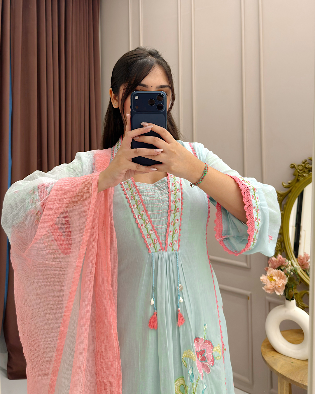 Sharmin's Falak Tulip Cotton Kurta Set (Blue Color) (GB326)