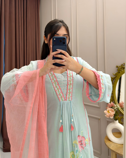 Sharmin's Falak Tulip Cotton Kurta Set (Blue Color) (GB326)