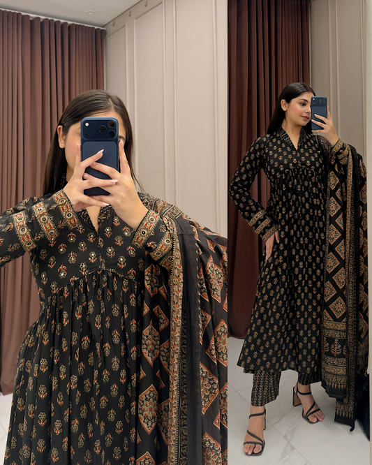 Sharmin Noor Black Cotton Suit. (PT337)