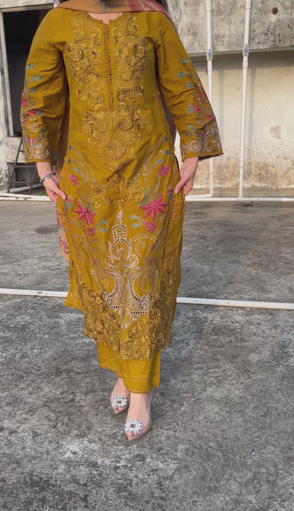 Sajjal Cotton Kurta Set (Mustard Color) (GB389).